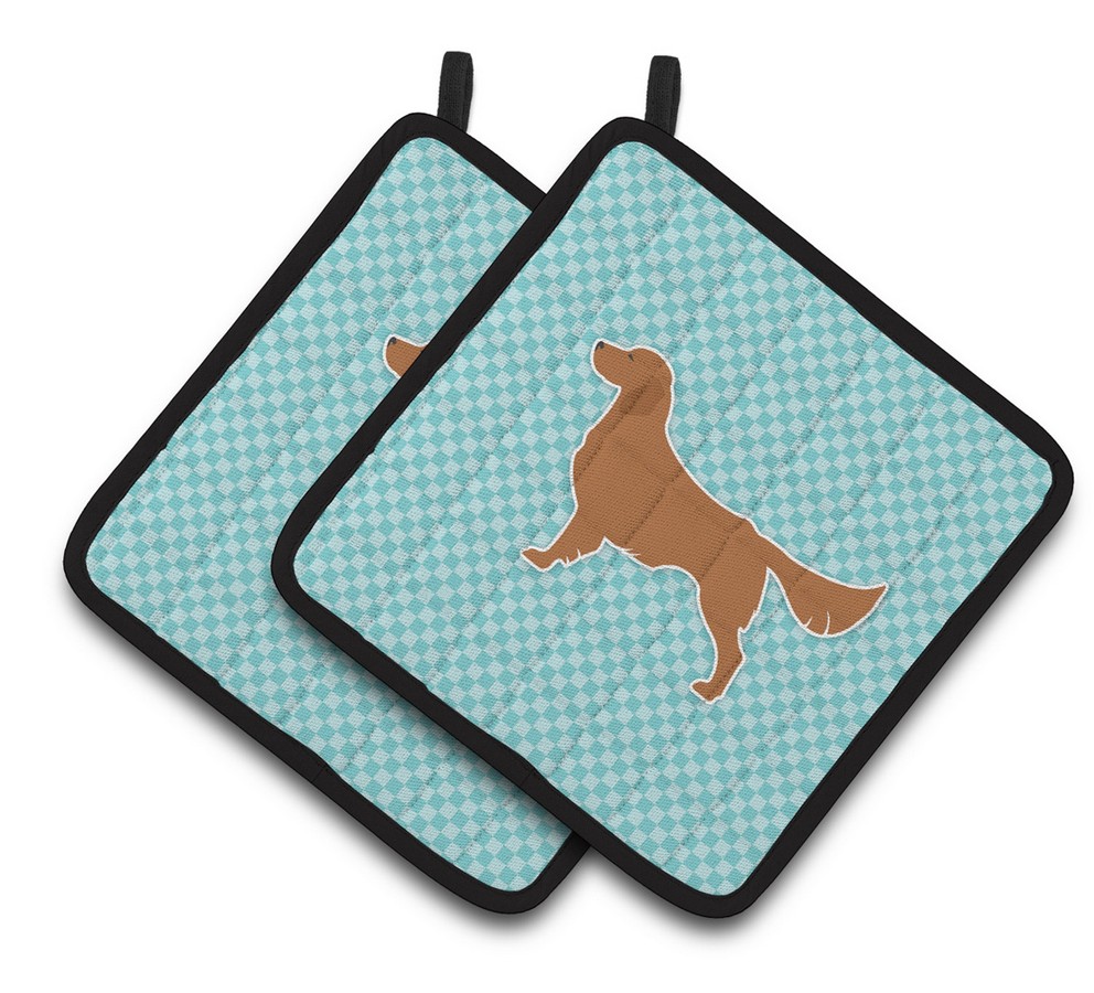 Picture of Carolines Treasures BB3704PTHD Golden Retriever Checkerboard Blue Pair of Pot Holders