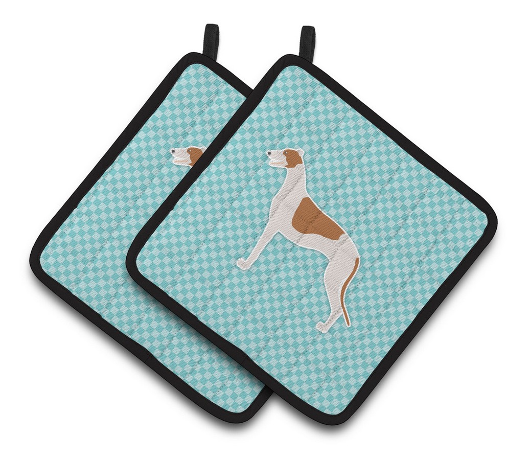Picture of Carolines Treasures BB3705PTHD Greyhound Checkerboard Blue Pair of Pot Holders