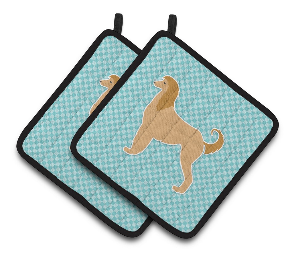 Picture of Carolines Treasures BB3706PTHD Afghan Hound Checkerboard Blue Pair of Pot Holders