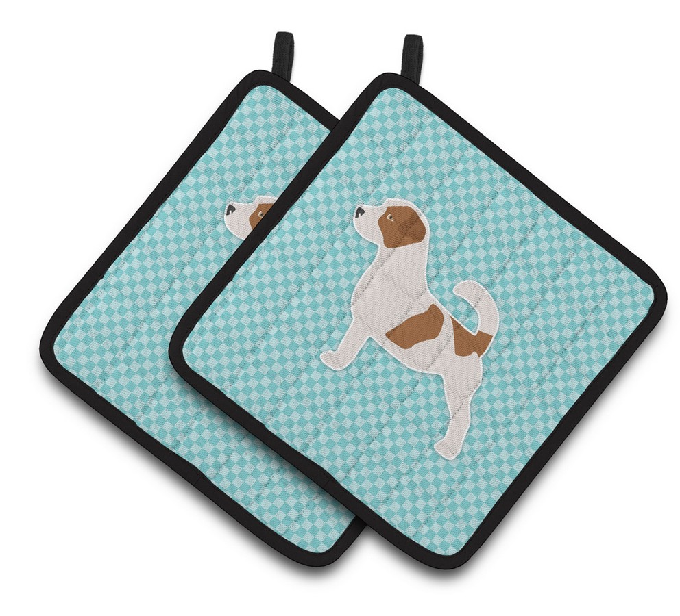 Picture of Carolines Treasures BB3707PTHD Jack Russell Terrier Checkerboard Blue Pair of Pot Holders