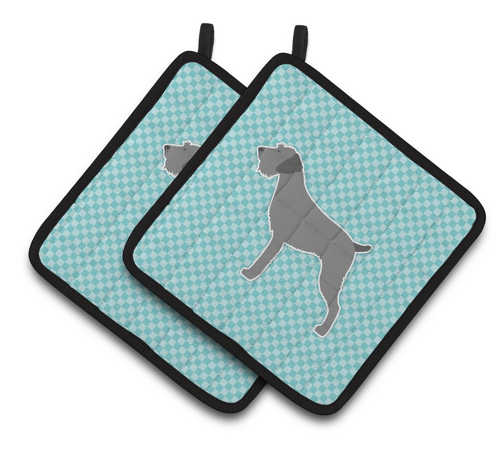 Picture of Carolines Treasures BB3711PTHD German Wirehaired Pointer Checkerboard Blue Pair of Pot Holders