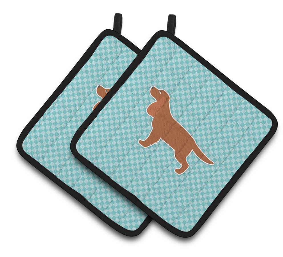 Picture of Carolines Treasures BB3712PTHD English Cocker Spaniel Checkerboard Blue Pair of Pot Holders