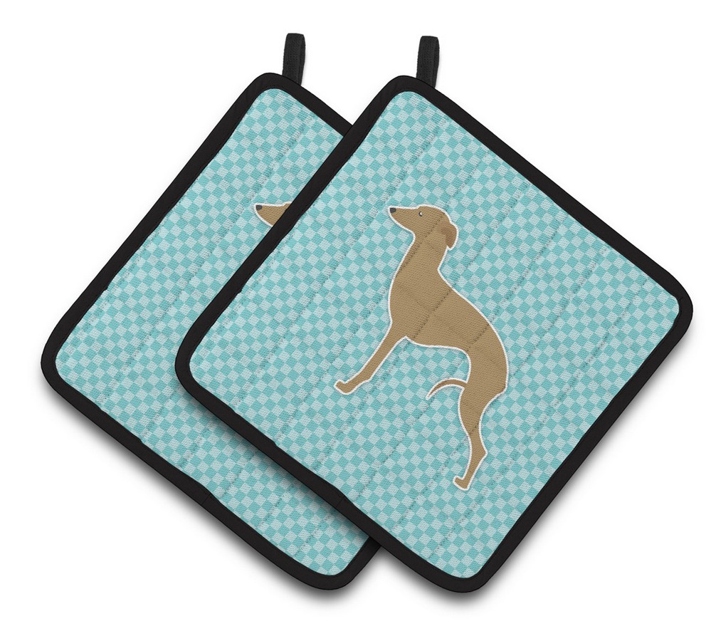Picture of Carolines Treasures BB3714PTHD Italian Greyhound Checkerboard Blue Pair of Pot Holders