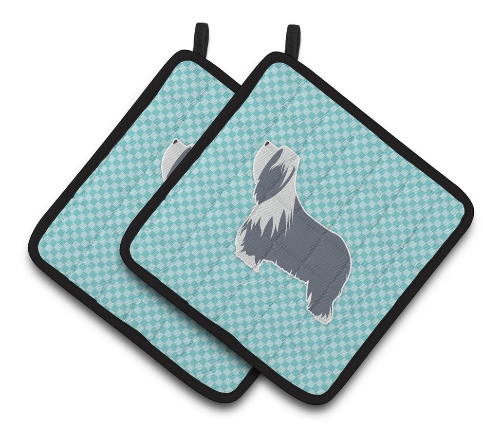 Picture of Carolines Treasures BB3717PTHD Bearded Collie Checkerboard Blue Pair of Pot Holders