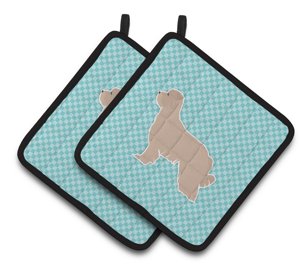 Picture of Carolines Treasures BB3718PTHD Pyrenean Shepherd Checkerboard Blue Pair of Pot Holders
