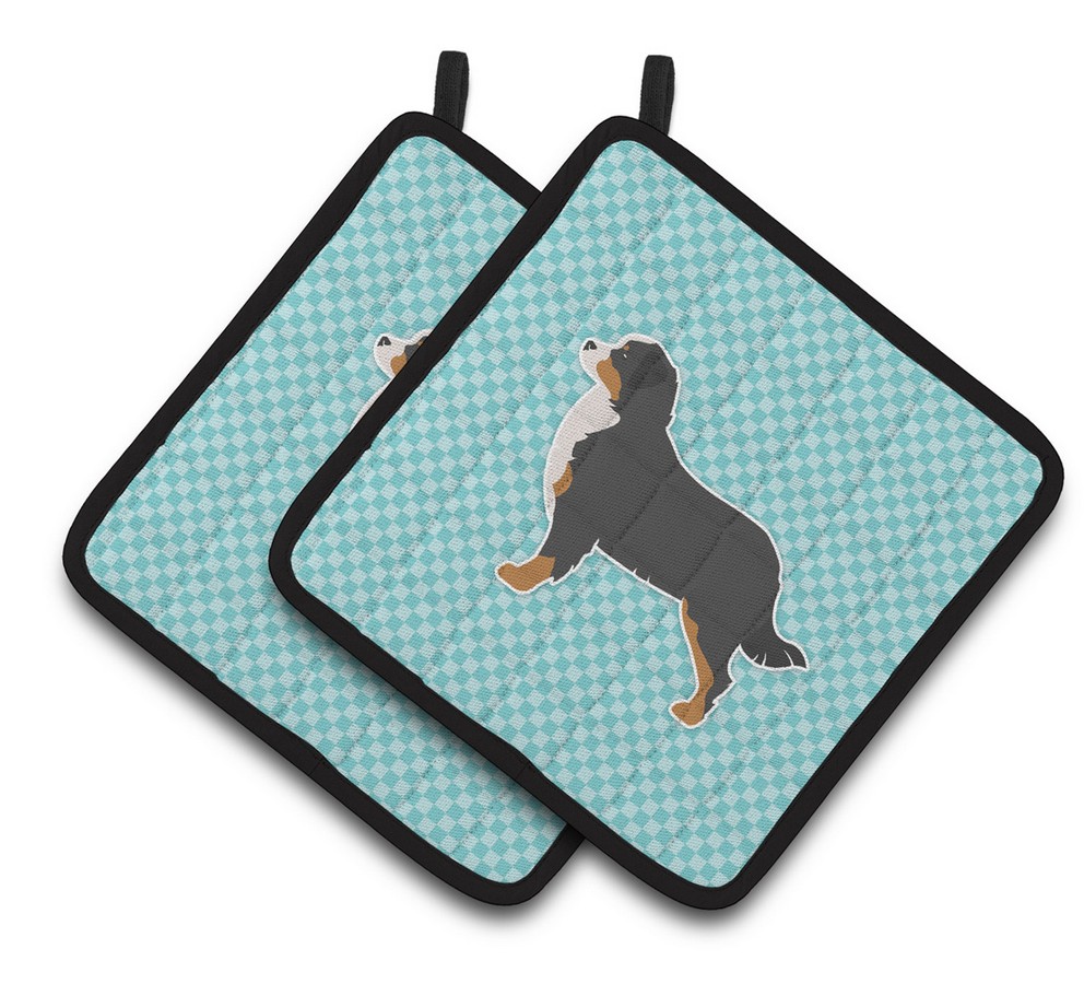 Picture of Carolines Treasures BB3719PTHD Bernese Mountain Dog Checkerboard Blue Pair of Pot Holders