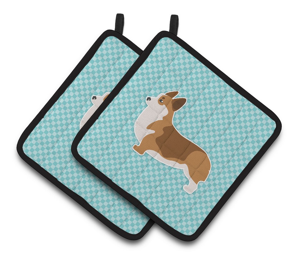 Picture of Carolines Treasures BB3720PTHD Corgi Checkerboard Blue Pair of Pot Holders