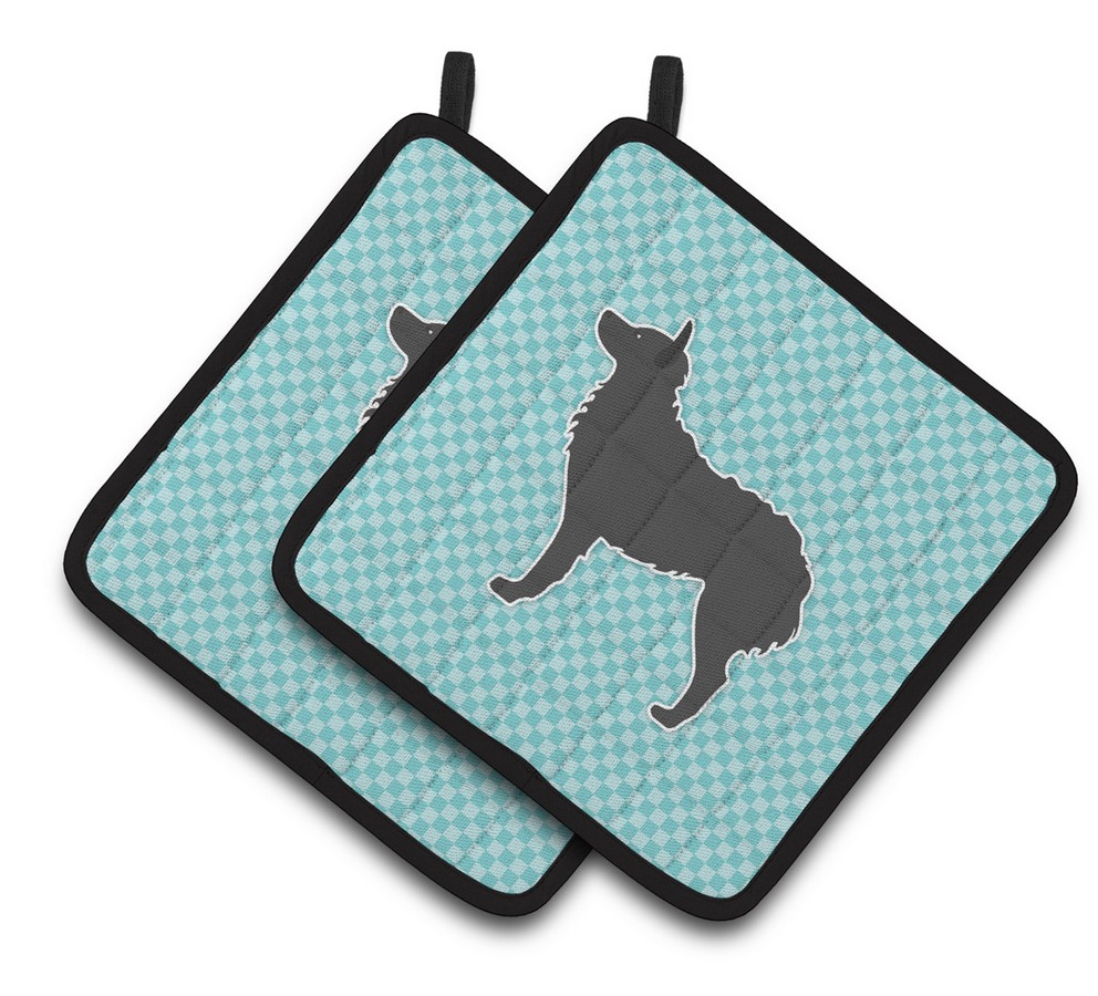 Picture of Carolines Treasures BB3721PTHD Croatian Sheepdog Checkerboard Blue Pair of Pot Holders