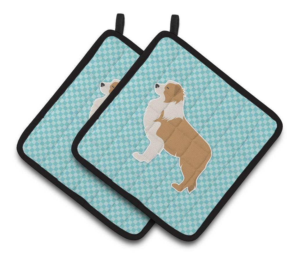 Picture of Carolines Treasures BB3722PTHD Red Border Collie Checkerboard Blue Pair of Pot Holders