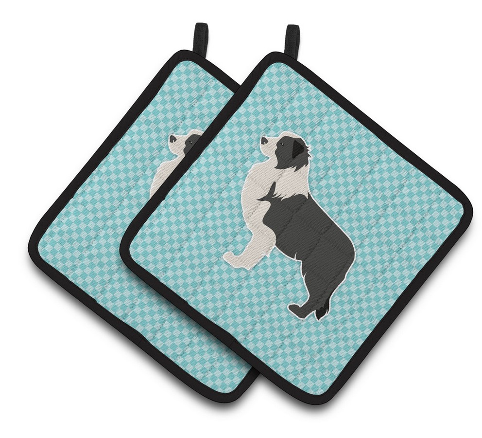 Picture of Carolines Treasures BB3723PTHD Black Border Collie Checkerboard Blue Pair of Pot Holders
