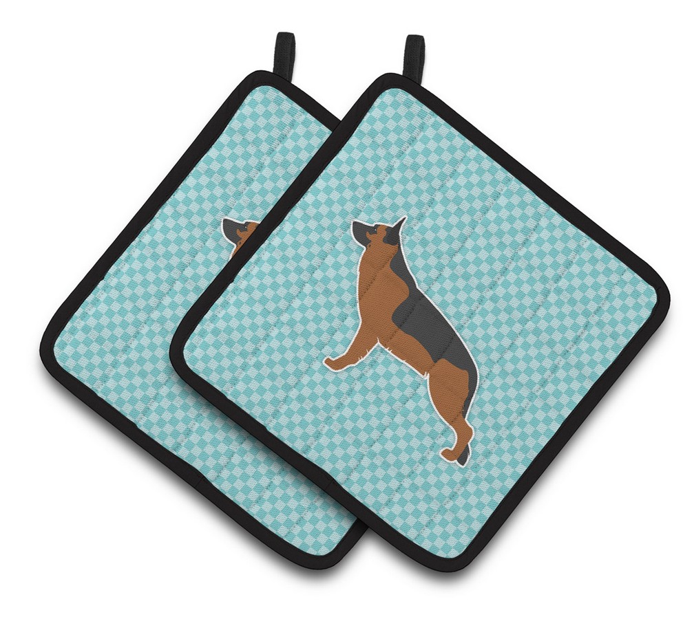 Picture of Carolines Treasures BB3724PTHD German Shepherd Checkerboard Blue Pair of Pot Holders