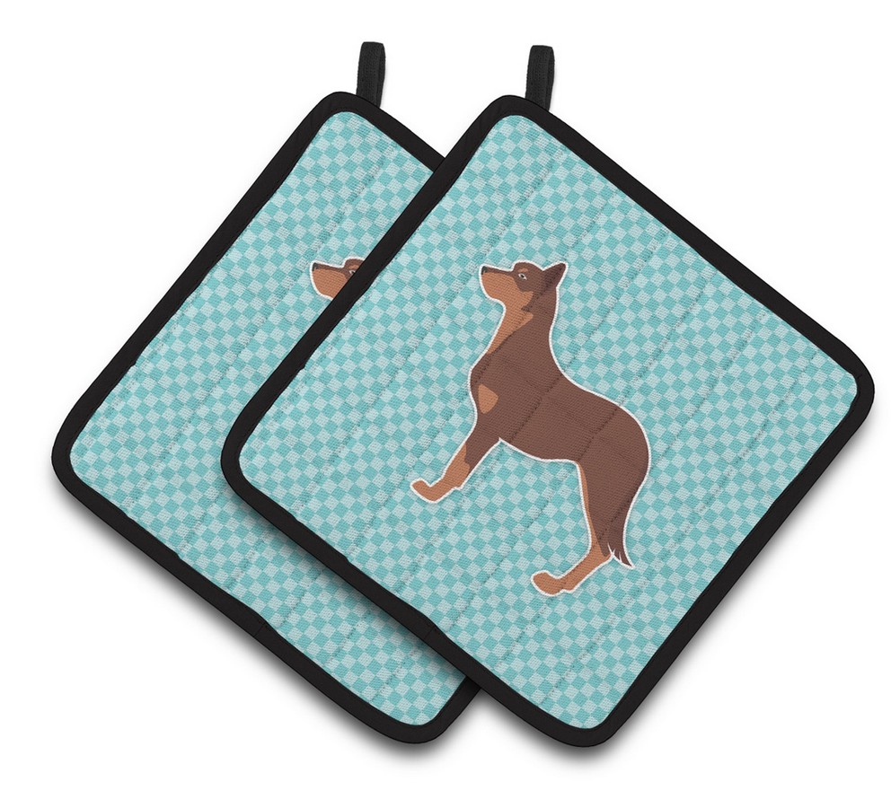 Picture of Carolines Treasures BB3729PTHD Australian Kelpie Dog Checkerboard Blue Pair of Pot Holders