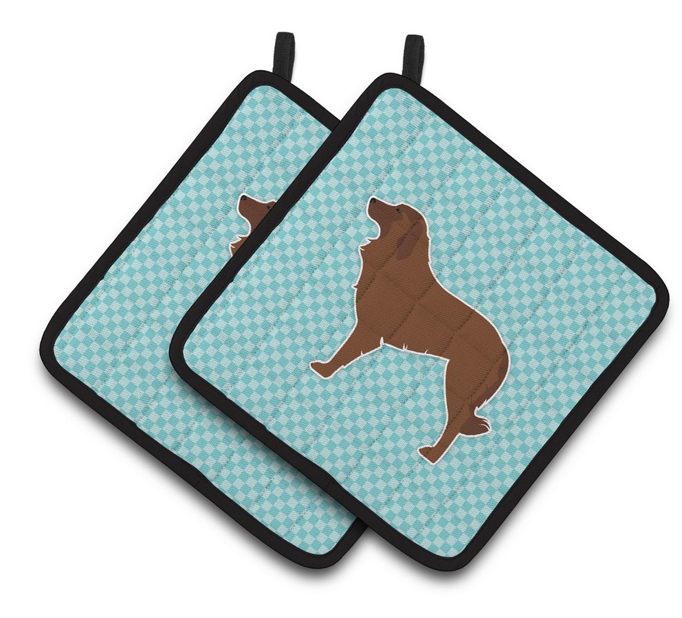 Picture of Carolines Treasures BB3731PTHD Portuguese Sheepdog Dog Checkerboard Blue Pair of Pot Holders