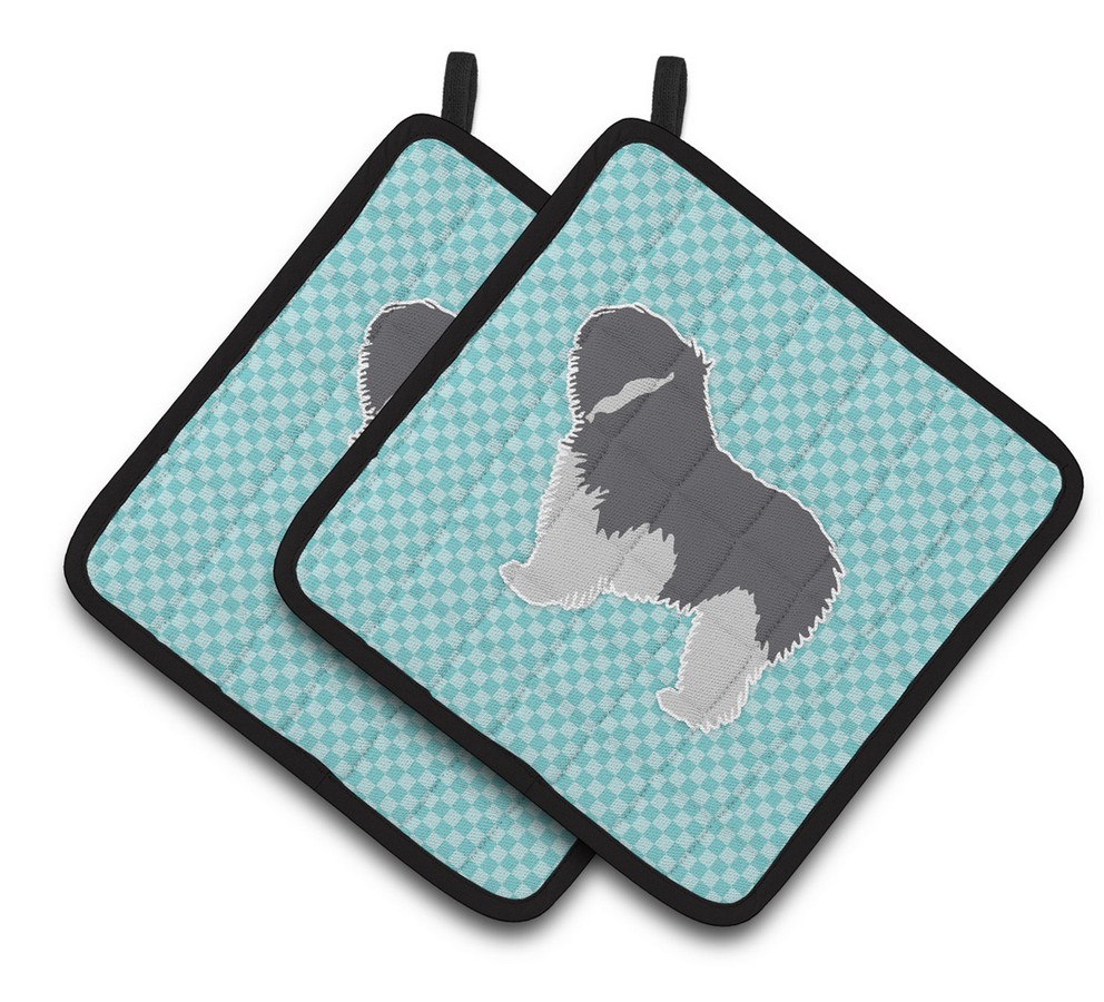 Picture of Carolines Treasures BB3732PTHD Polish Lowland Sheepdog Dog Checkerboard Blue Pair of Pot Holders