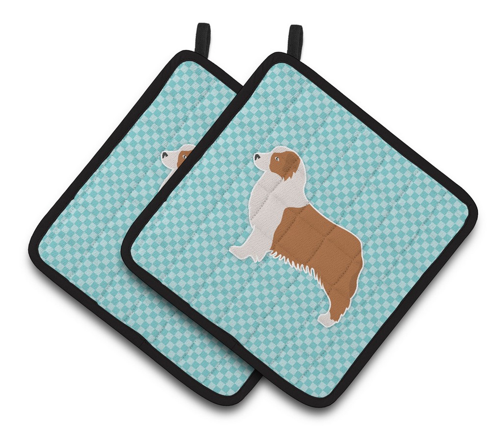 Picture of Carolines Treasures BB3733PTHD Australian Shepherd Dog Checkerboard Blue Pair of Pot Holders