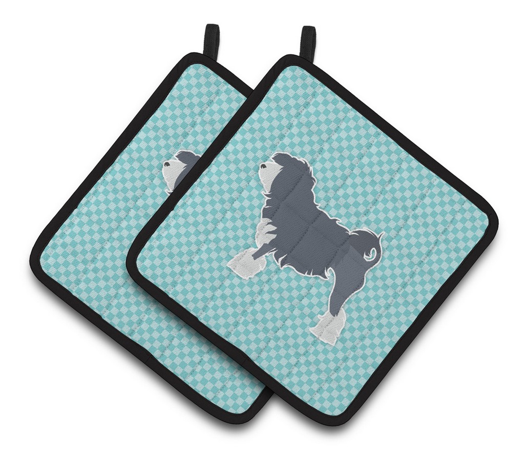 Picture of Carolines Treasures BB3735PTHD Lowchen Checkerboard Blue Pair of Pot Holders