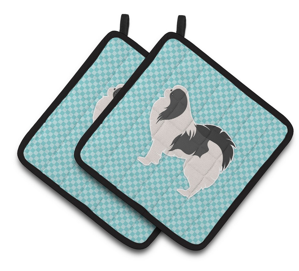 Picture of Carolines Treasures BB3737PTHD Japanese Chin Checkerboard Blue Pair of Pot Holders