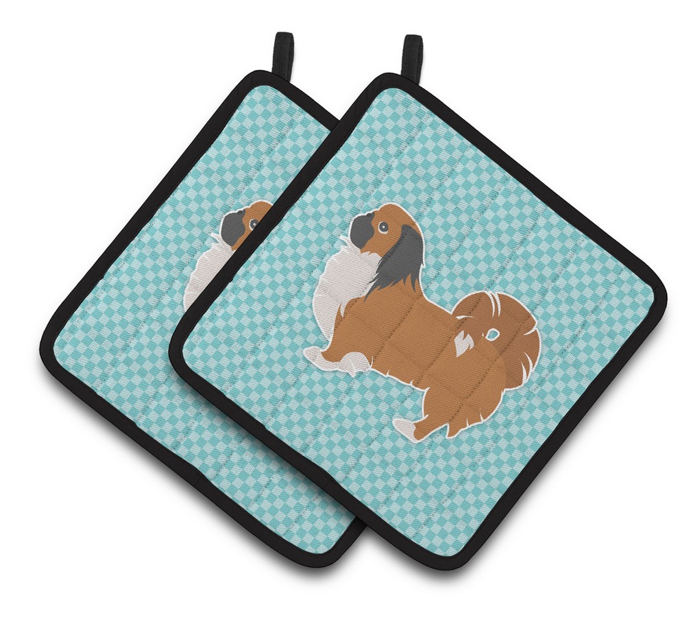 Picture of Carolines Treasures BB3738PTHD Pekingese Checkerboard Blue Pair of Pot Holders