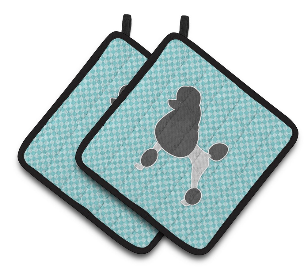 Picture of Carolines Treasures BB3739PTHD Poodle Checkerboard Blue Pair of Pot Holders
