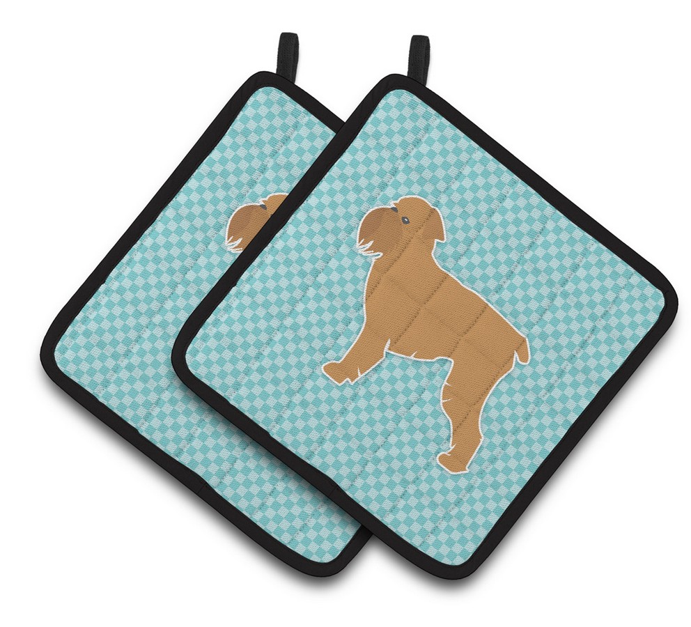 Picture of Carolines Treasures BB3740PTHD Brussels Griffon Checkerboard Blue Pair of Pot Holders