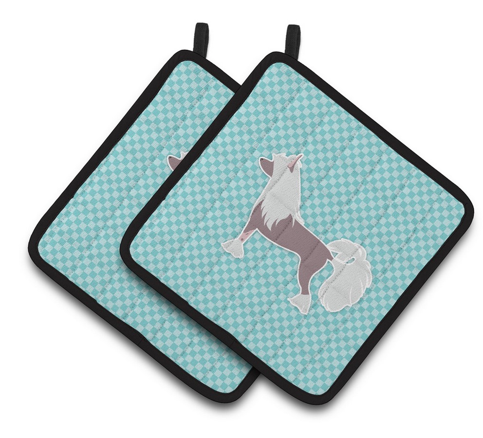 Picture of Carolines Treasures BB3743PTHD Chinese Crested Checkerboard Blue Pair of Pot Holders