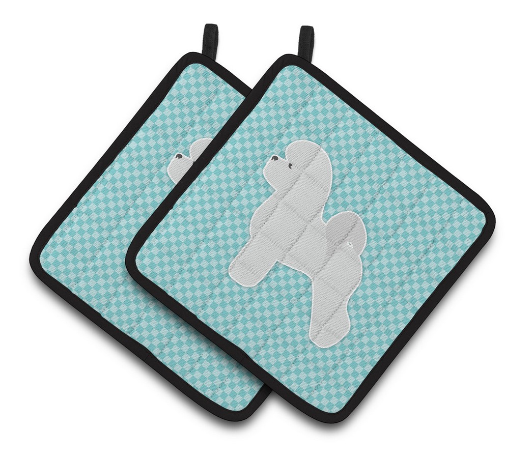 Picture of Carolines Treasures BB3745PTHD Bichon Frise Checkerboard Blue Pair of Pot Holders