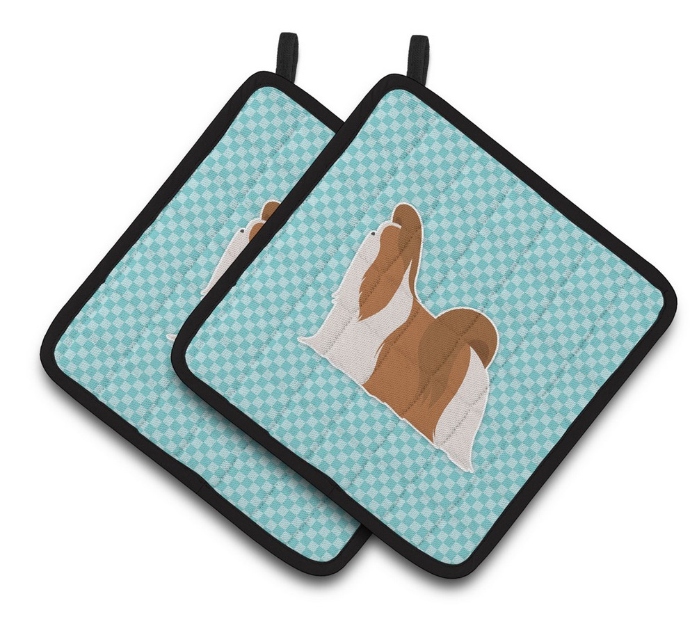 Picture of Carolines Treasures BB3746PTHD Shih Tzu Checkerboard Blue Pair of Pot Holders