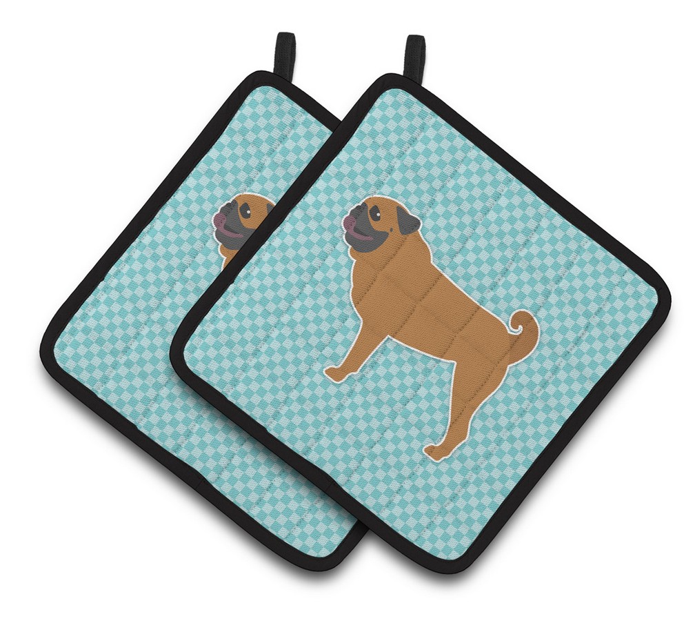 Picture of Carolines Treasures BB3747PTHD Pug Checkerboard Blue Pair of Pot Holders