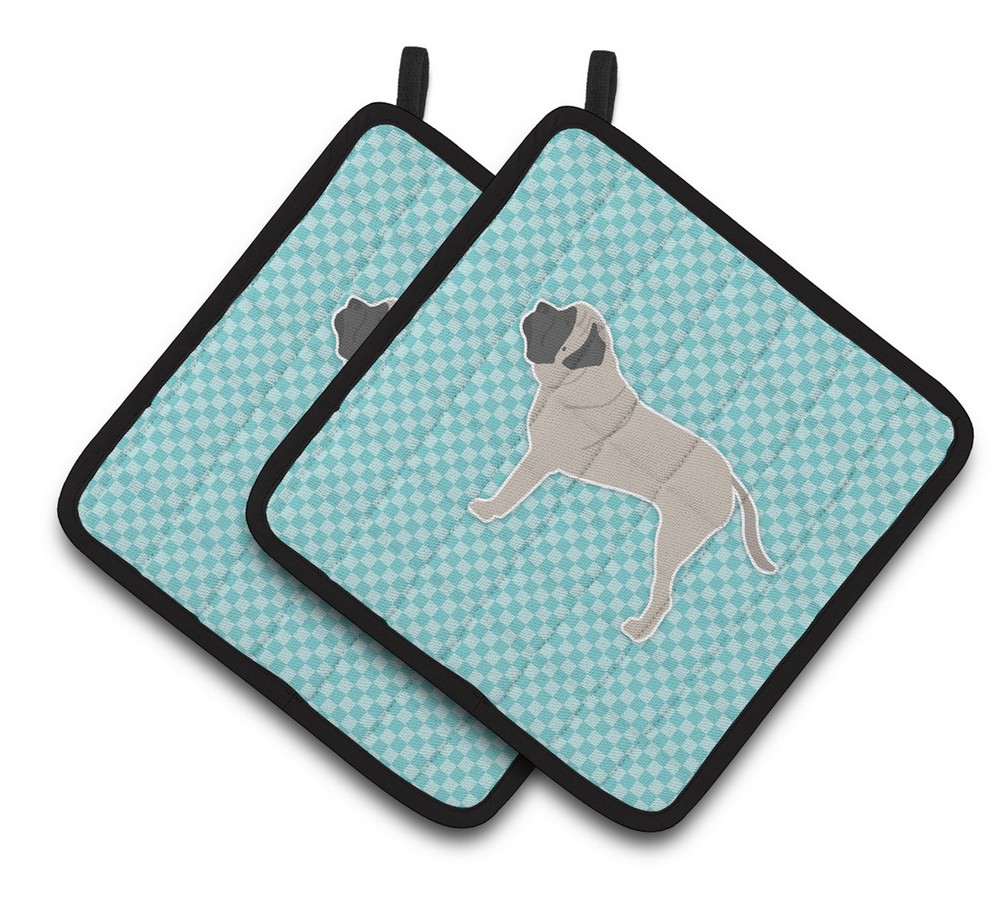Picture of Carolines Treasures BB3756PTHD English Mastiff Checkerboard Blue Pair of Pot Holders