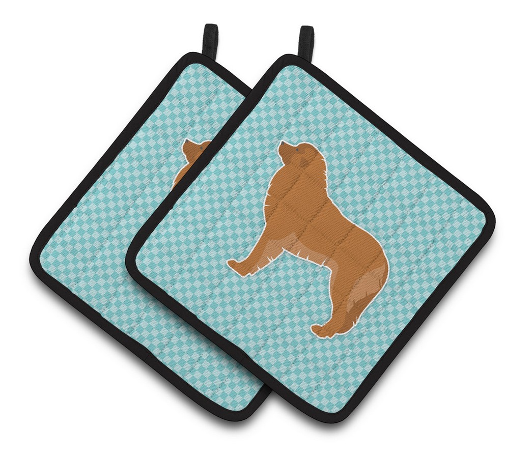 Picture of Carolines Treasures BB3758PTHD Leonberger Checkerboard Blue Pair of Pot Holders