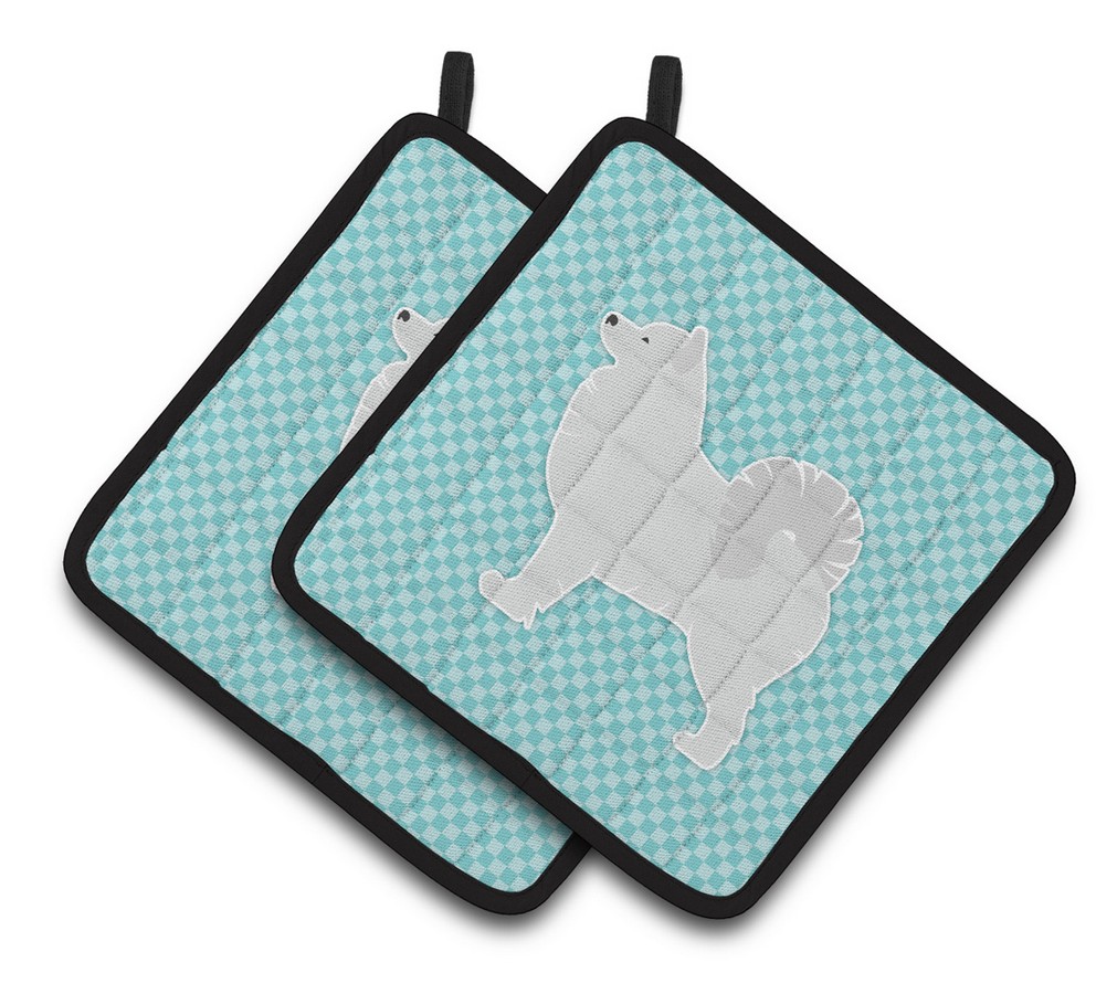 Picture of Carolines Treasures BB3759PTHD Samoyed Checkerboard Blue Pair of Pot Holders