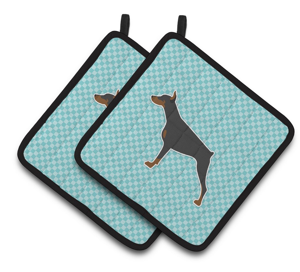 Picture of Carolines Treasures BB3760PTHD Doberman Pinscher Checkerboard Blue Pair of Pot Holders