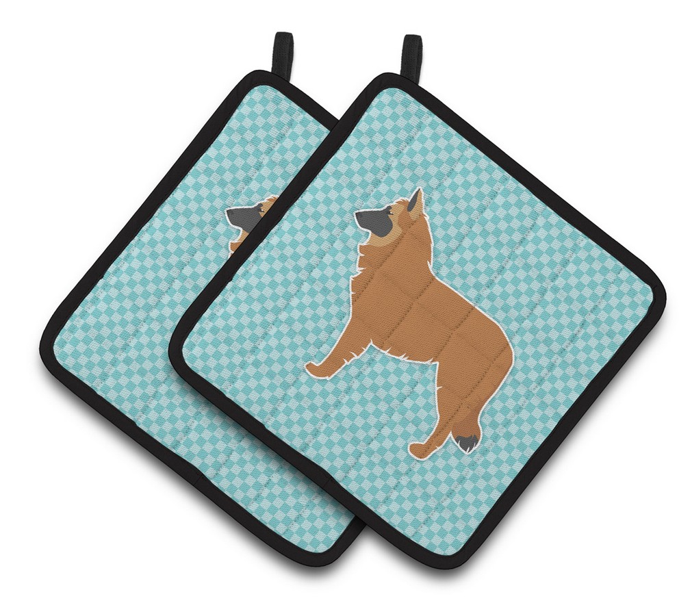 Picture of Carolines Treasures BB3761PTHD Belgian Shepherd Checkerboard Blue Pair of Pot Holders