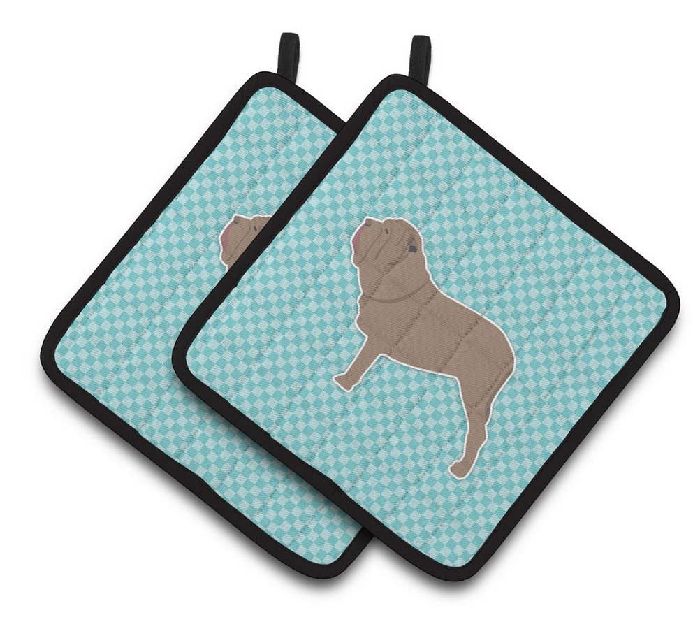 Picture of Carolines Treasures BB3765PTHD Neapolitan Mastiff Checkerboard Blue Pair of Pot Holders
