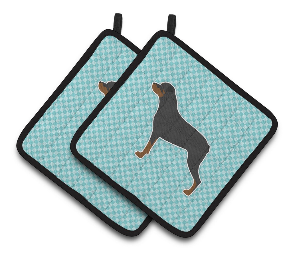 Picture of Carolines Treasures BB3766PTHD Rottweiler Checkerboard Blue Pair of Pot Holders
