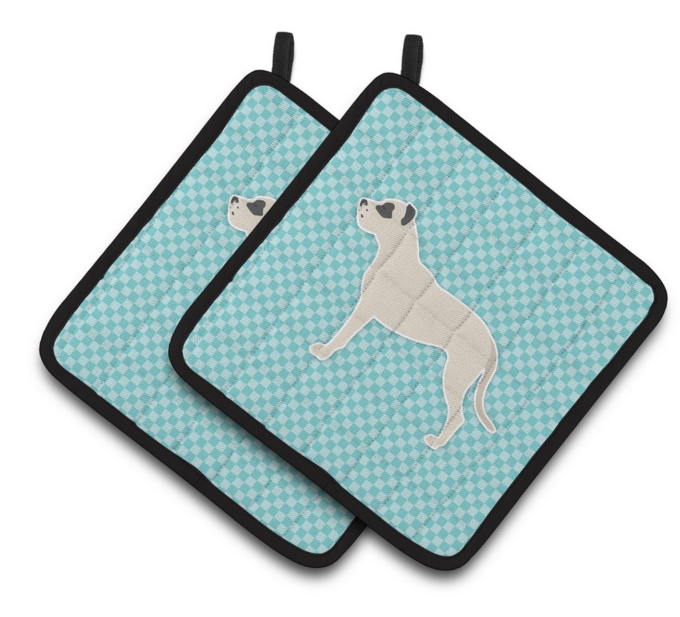 Picture of Carolines Treasures BB3767PTHD Dogo Argentino Checkerboard Blue Pair of Pot Holders