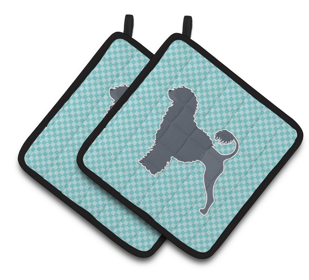 Picture of Carolines Treasures BB3768PTHD Portuguese Water Dog Checkerboard Blue Pair of Pot Holders