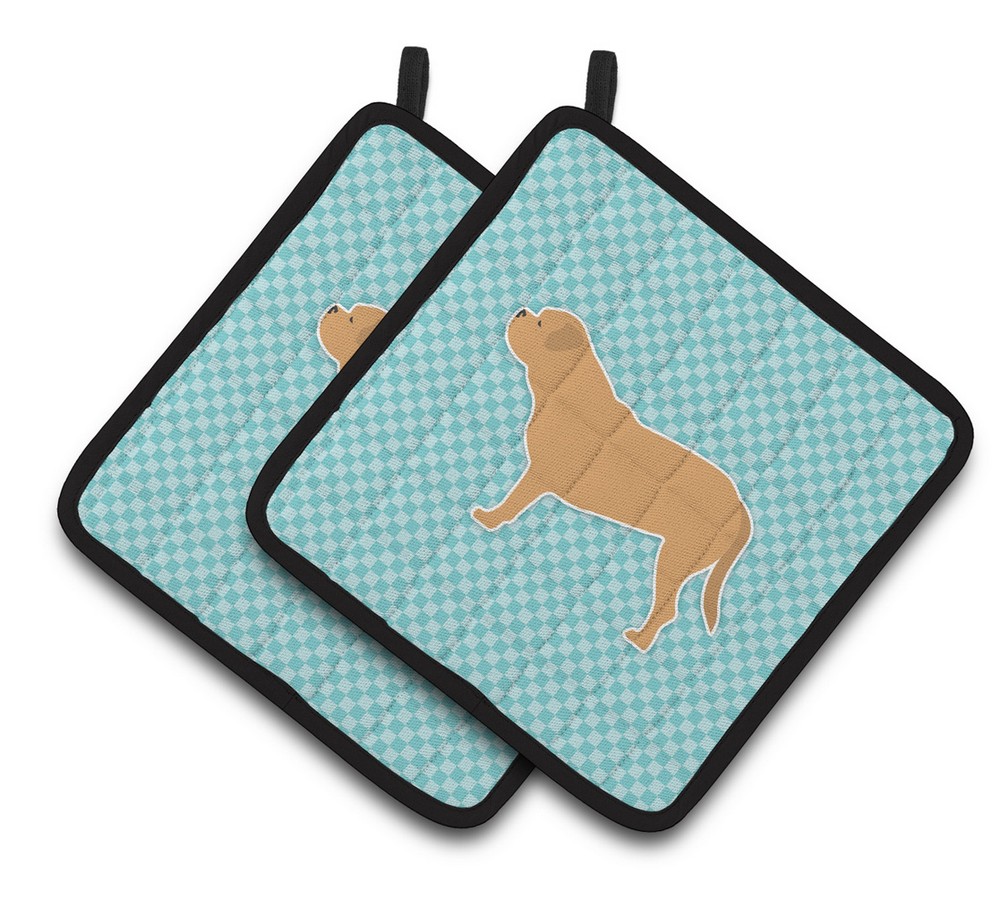 Picture of Carolines Treasures BB3770PTHD Dogue de Bordeaux Checkerboard Blue Pair of Pot Holders