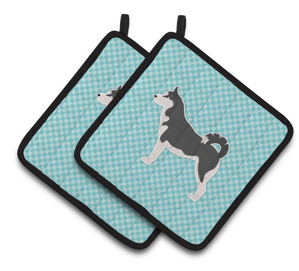 Picture of Carolines Treasures BB3780PTHD Siberian Husky Checkerboard Blue Pair of Pot Holders