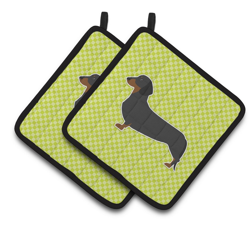 Picture of Carolines Treasures BB3782PTHD Dachshund Checkerboard Green Pair of Pot Holders