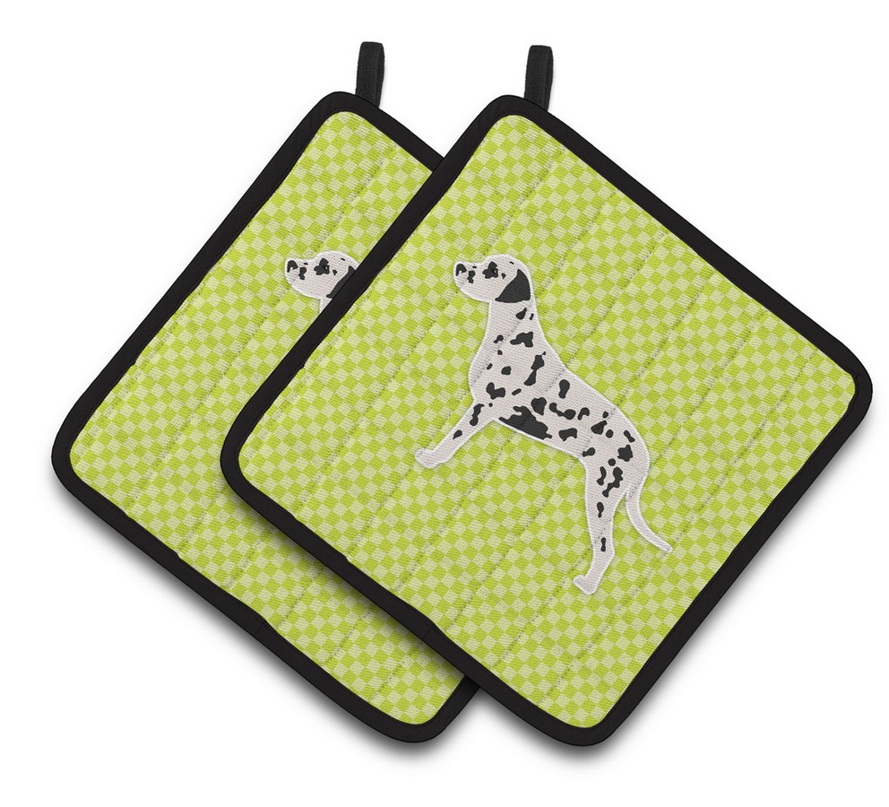 Picture of Carolines Treasures BB3783PTHD Dalmatian Checkerboard Green Pair of Pot Holders