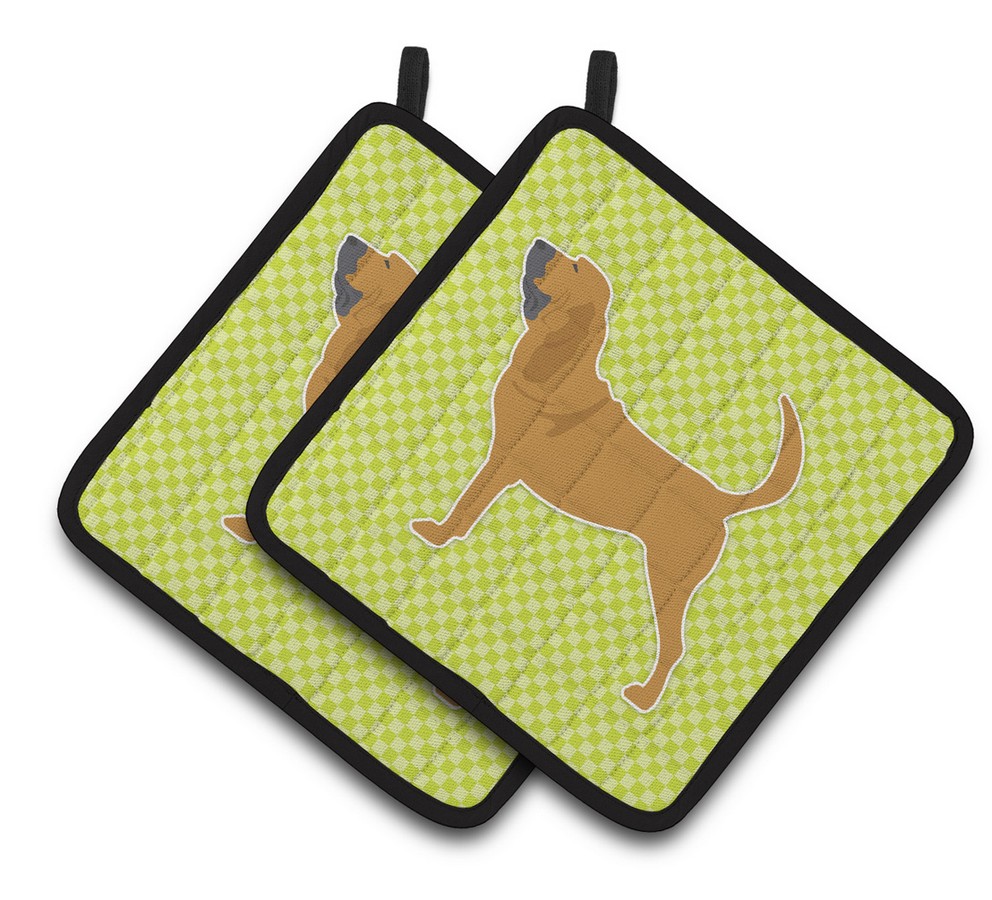 Picture of Carolines Treasures BB3784PTHD Bloodhound Checkerboard Green Pair of Pot Holders
