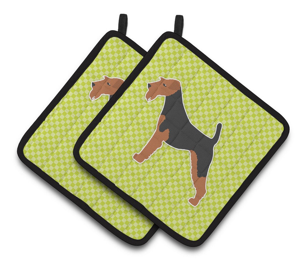 Picture of Carolines Treasures BB3785PTHD Welsh Terrier Checkerboard Green Pair of Pot Holders