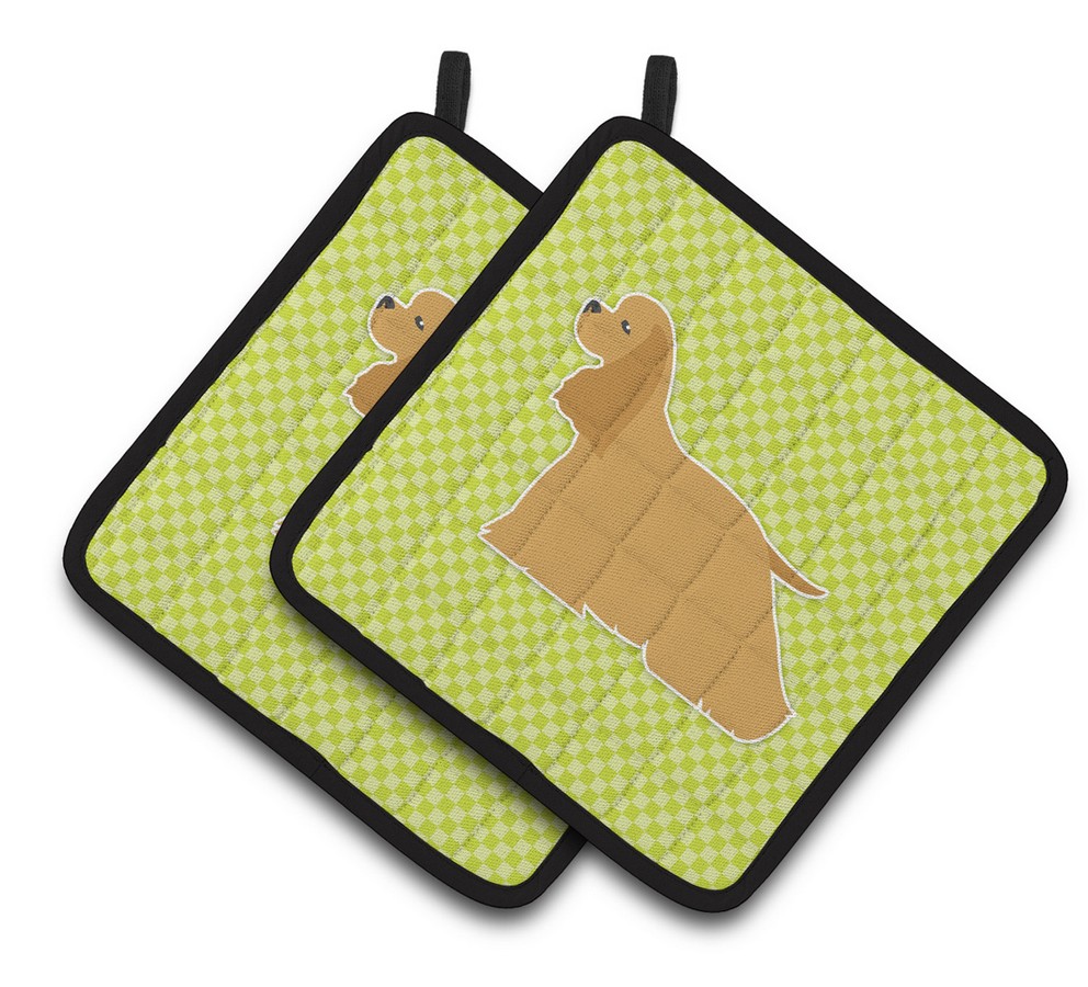 Picture of Carolines Treasures BB3786PTHD Cocker Spaniel Checkerboard Green Pair of Pot Holders