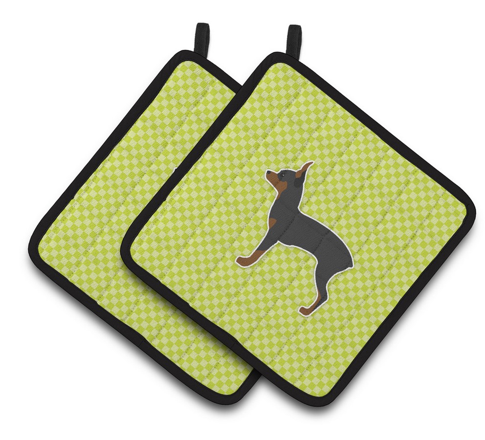 Picture of Carolines Treasures BB3787PTHD Toy Fox Terrier Checkerboard Green Pair of Pot Holders