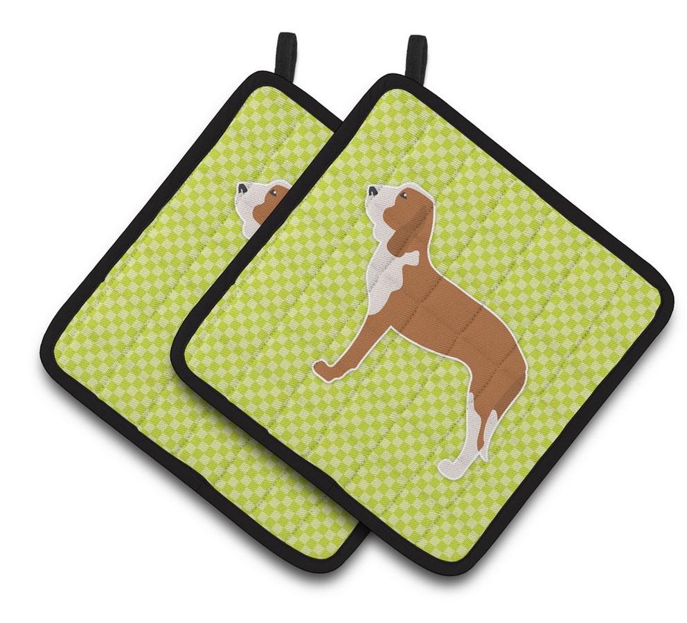 Picture of Carolines Treasures BB3791PTHD Spanish Hound Checkerboard Green Pair of Pot Holders