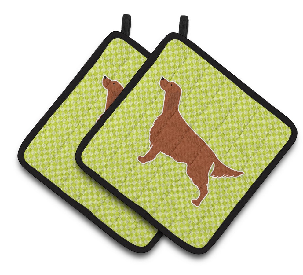 Picture of Carolines Treasures BB3793PTHD Irish Setter Checkerboard Green Pair of Pot Holders