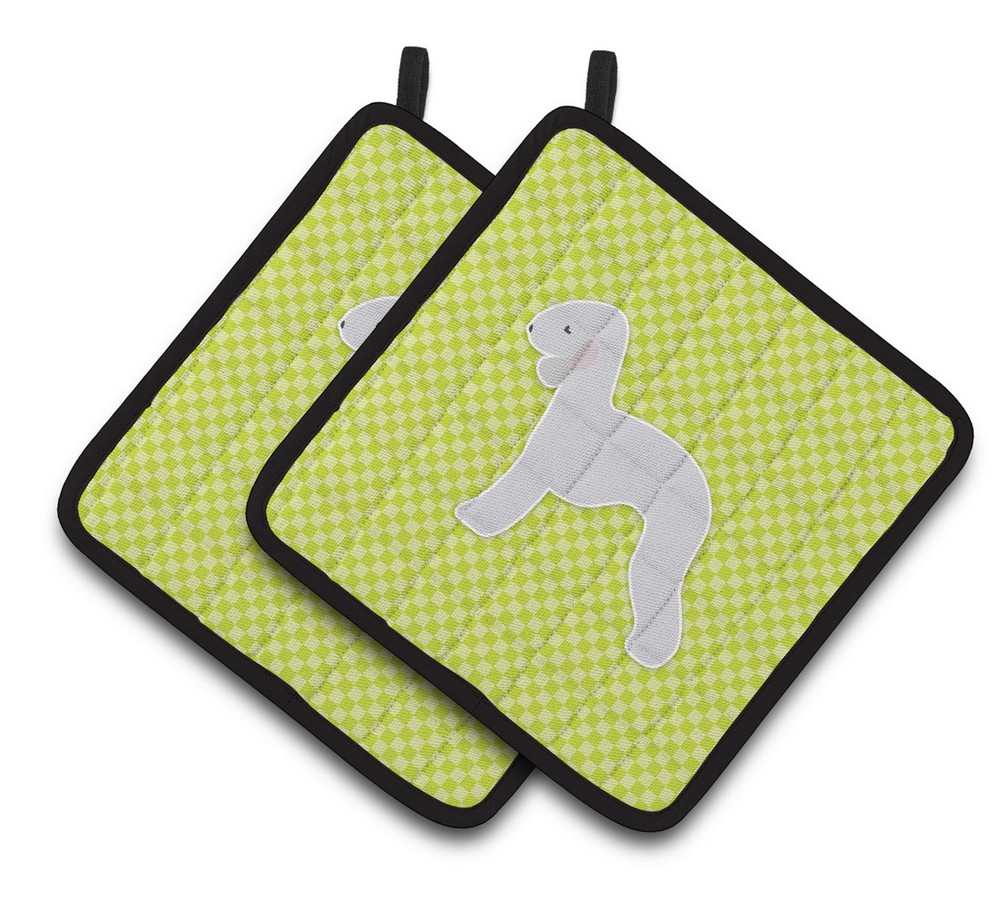 Picture of Carolines Treasures BB3794PTHD Bedlington Terrier Checkerboard Green Pair of Pot Holders