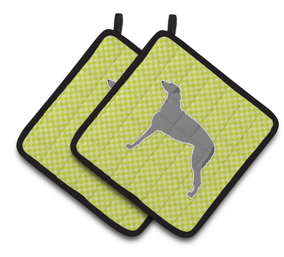 Picture of Carolines Treasures BB3796PTHD Scottish Deerhound Checkerboard Green Pair of Pot Holders