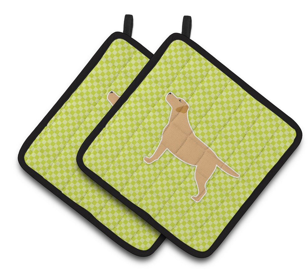 Picture of Carolines Treasures BB3797PTHD Yellow Labrador Retriever Checkerboard Green Pair of Pot Holders